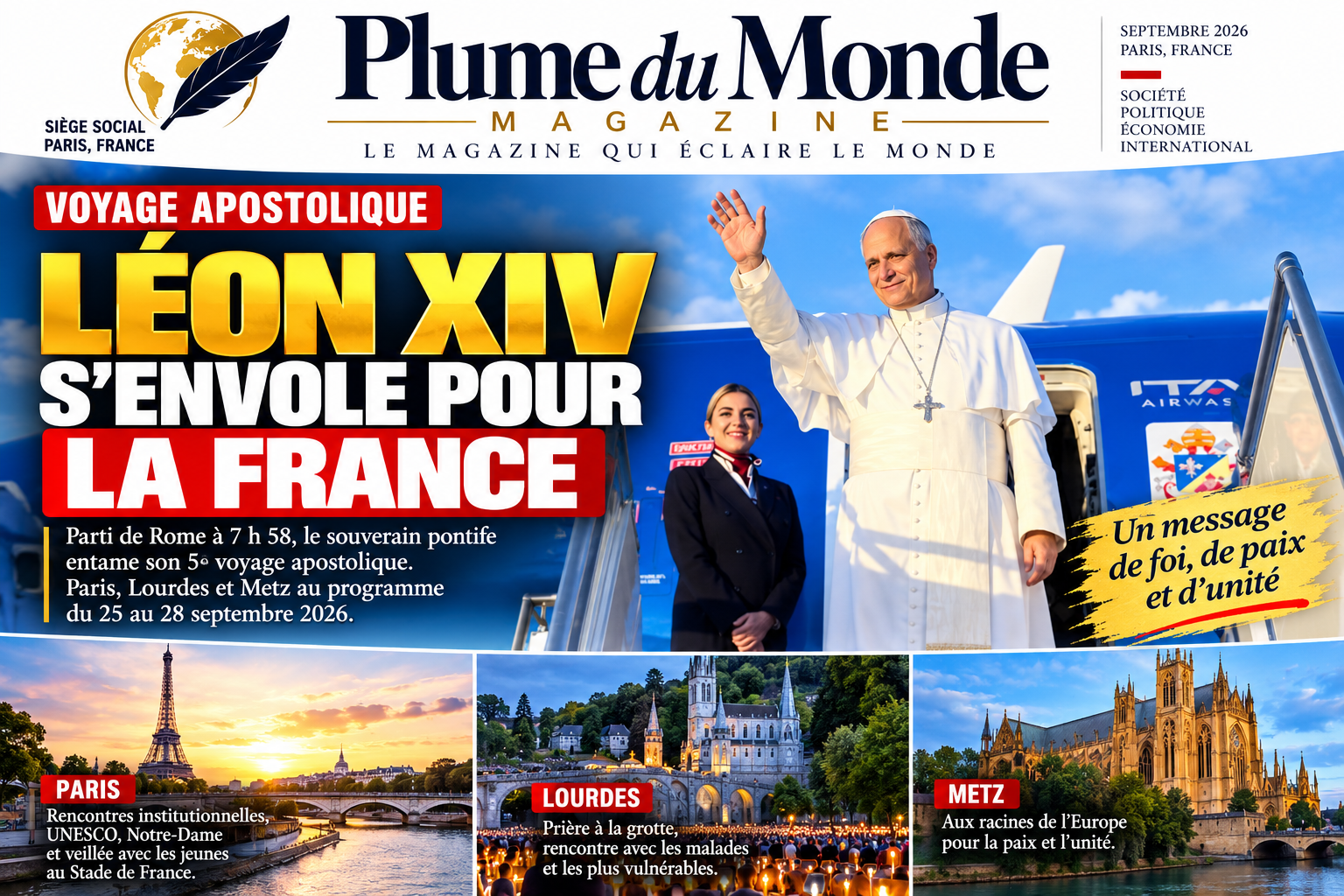 LÉON XIV S’ENVOLE POUR LA FRANCE : PARIS, PREMIÈRE ÉTAPE D’UN VOYAGE TRÈS ATTENDU
